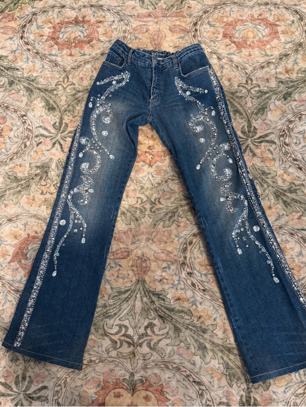 Y2K BEBE Embellished Rhinestone Flare Jeans Sz 30